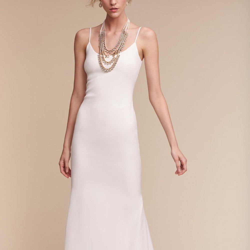 BHLDN Tadashi Shoji Monroe Wedding Gown Size 12 Slip Dress Crepe